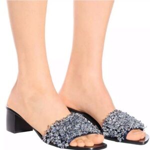 Tory Burch Logan Black Sandals with Silver Embellishments